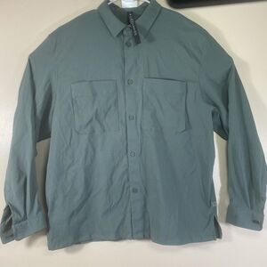 Lululemon Shirt Men XL Soft Knit Nylon Stretch Button  Green Pockets
